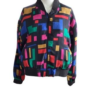Vintage Chic petite silk colour block jacket large. 0975
